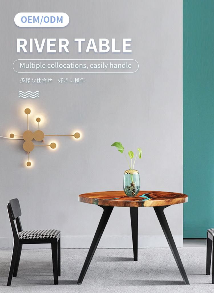 European Luxury Walnut Clear Grey Resin Dining River Table