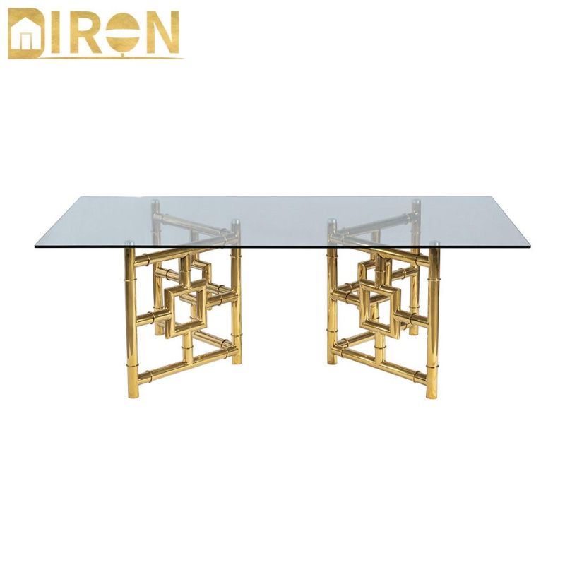 European Design Home Furniture Glass Coffee Table with Gold Legs