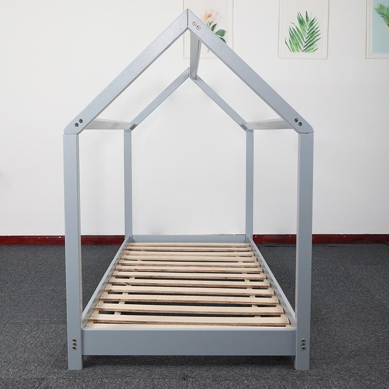 Wooden Kids House Bed Frame Solid Pine Wood House Style Kids Floor Bed