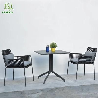 Outdoor Patio Dining Table Set Tempered Square Glass Dinner Table Teslin Bistro Set