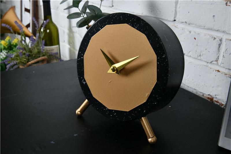 Cute Table Clock Round Metal Crafts Desk & Table Clocks Desktops Iron Table Clock