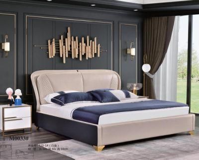 New Design Modern European Furniture Genuine Leather Soft Bed