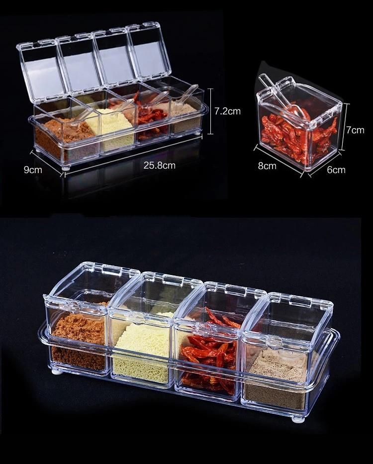 Muti-Function Transparent Seasoning Box Rack Spice Pots Storage Container Cruet Seasoning Jars Spice Pantry Kitchen Utensils