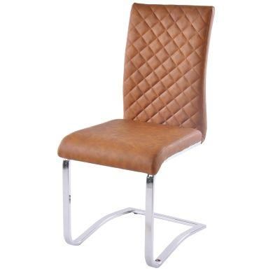 Simple Style Chrome Legs PU Chair for Dining Room Use