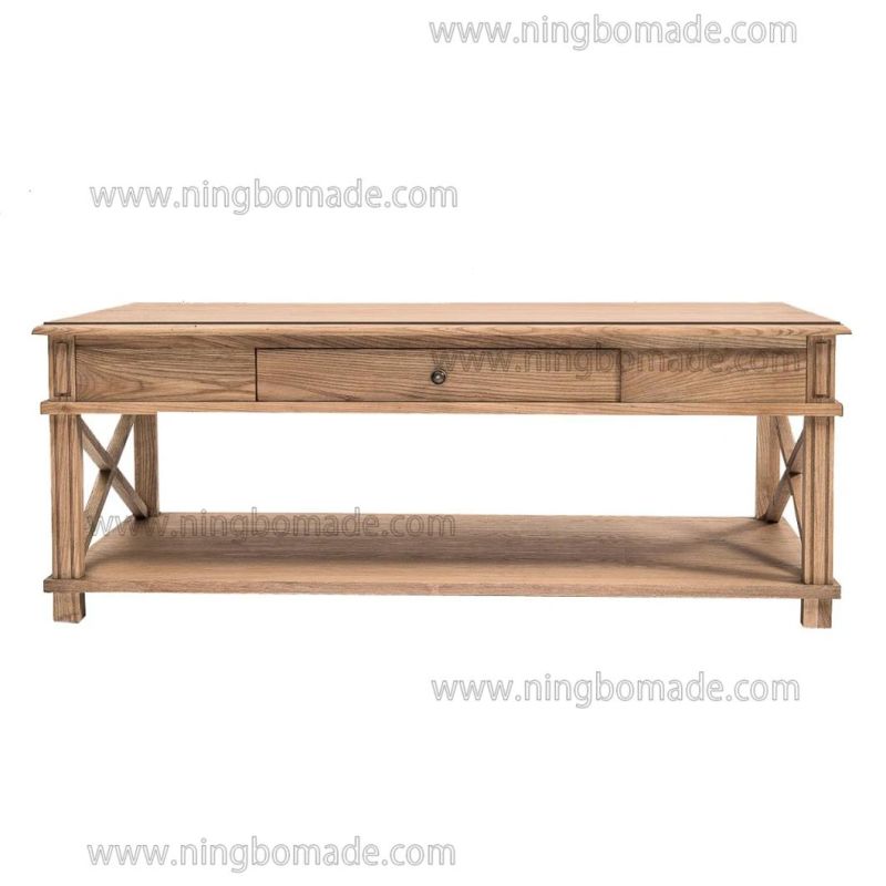 American Style Antique Concise Furniture Villa White/Black/Natural/Brown Single Drawer Coffee Table