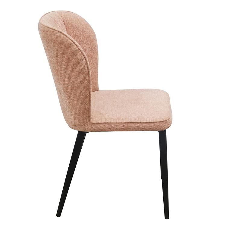 European Modern Design Dining Room Furniture Ergonomic Pink Fabric Iron Leg Dining Chair