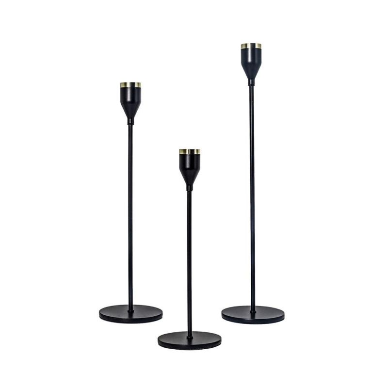 European Style Home Decoration Black Thin Rod Round Bottom Metal Candle Holder