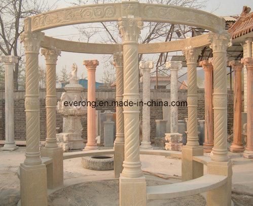 European Style Outdoor Gazebo Marble Sculpture Pavilion with Metal Roof