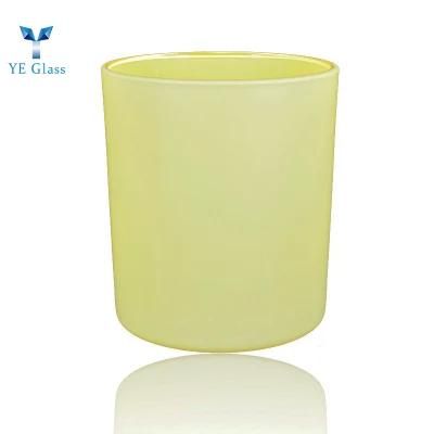 Candy Yellow Frosted Candle Holder with Bamboo Lid for Decoration