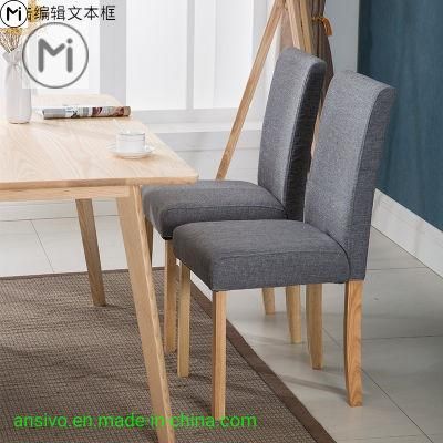 Upholstered Fabric Modern European Grey Fabric Restaurant Dining Chair with Wooden Legs