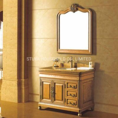 European Standard Simple Classical Style Furniture Light Color American Red Oak Solid Wood Bathroom Cabinet