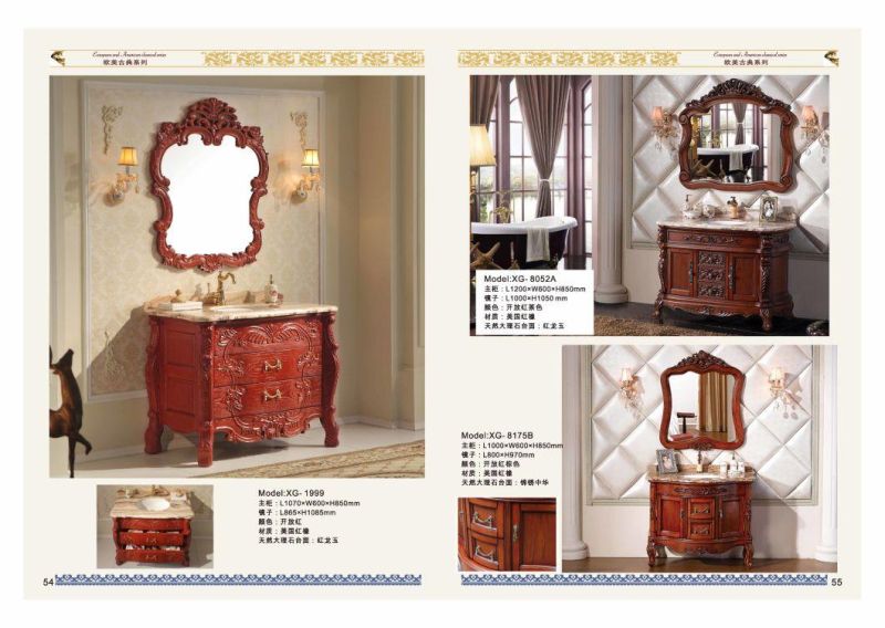 European Standard Classical Style Relief Furniture American Red Oak Solid Wood Bathroom Cabinet