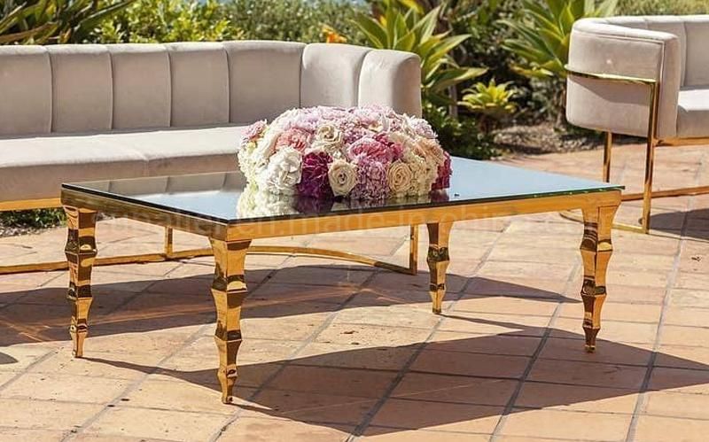 Hot Sale European Modern Gold Legs Glass Coffee Table