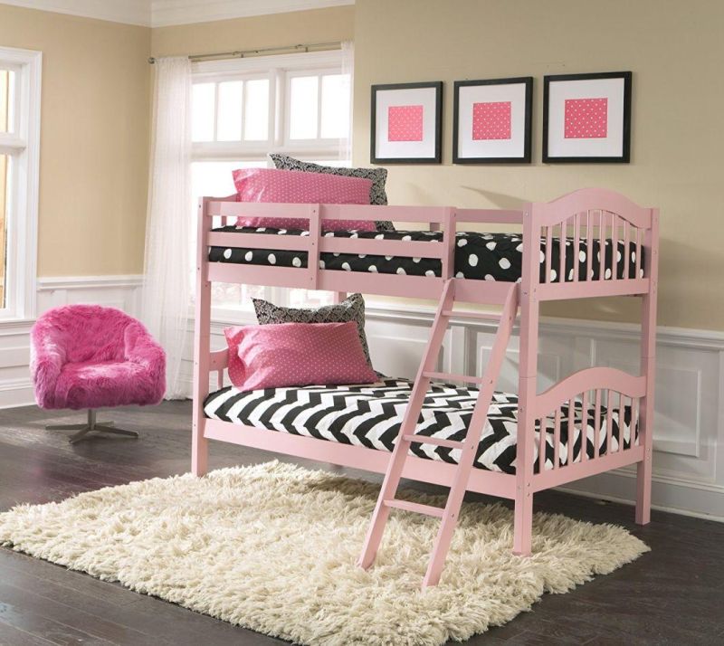 European Pink Pine Wood Color Customized Bunk Bed for Kids