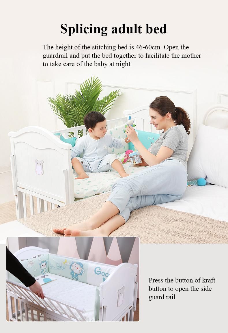 High Quality Baby Wooden Crib/ Natural Color Portable Bed Side Crib with Multifunction