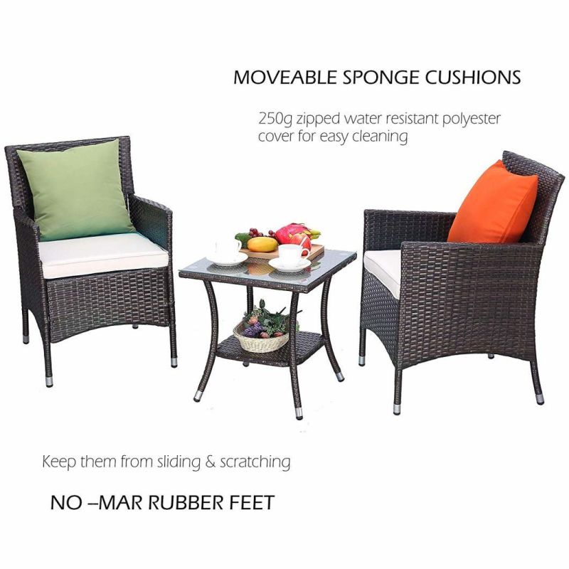 Giantex 3PCS Rattan Wicker Patio Bistro Furniture Set Chairs Storage Table W/Cushion New Outdoor Furniture