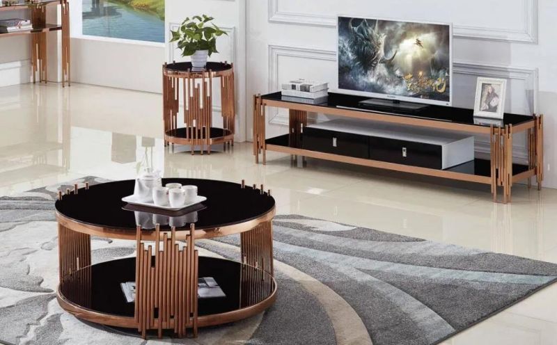 Home Living Room Round Desk Coffee Side Table Marble Top Stainless Steel Antique Display Table