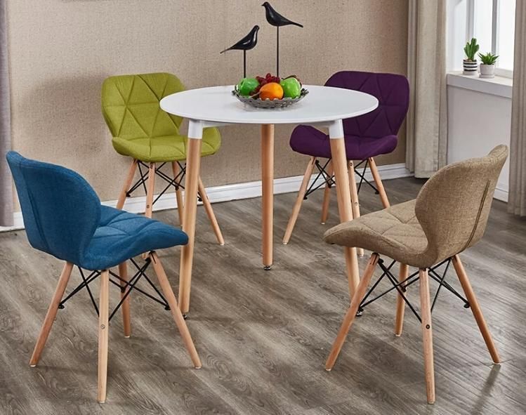 Modern European Simple Dining Room Restaurant Upholstered Plastic Cafe Chair with Wooden Leg