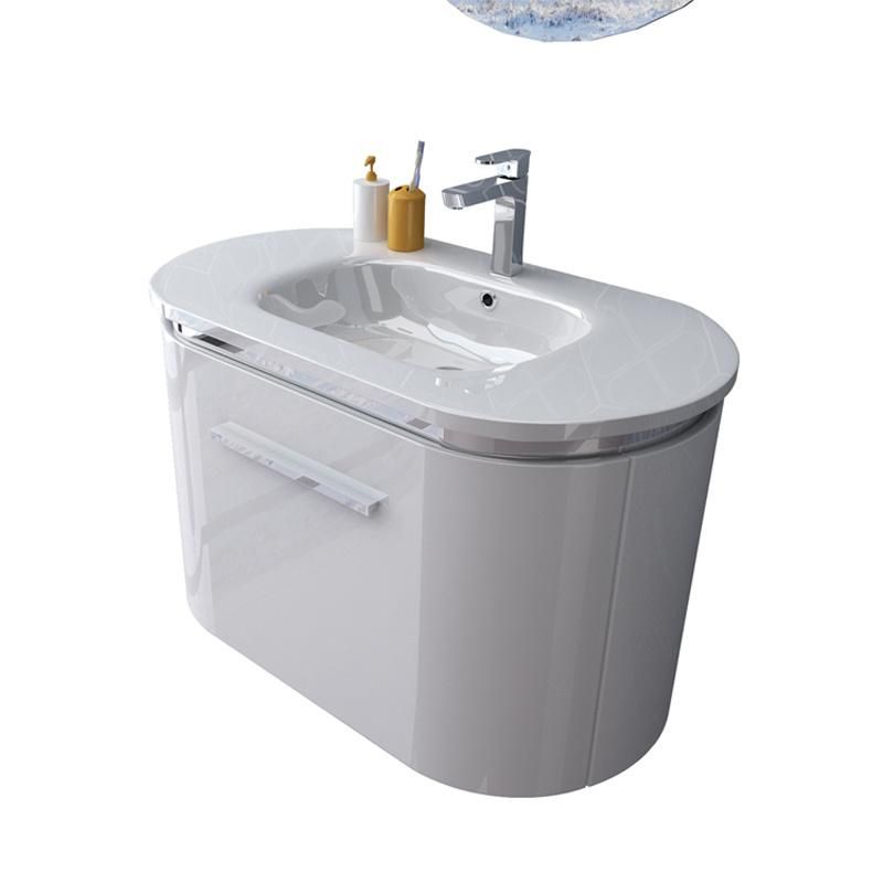 Small Style Bathroom Cabinet European Design LED Touch Round Mirror Single Bathroom Vanity