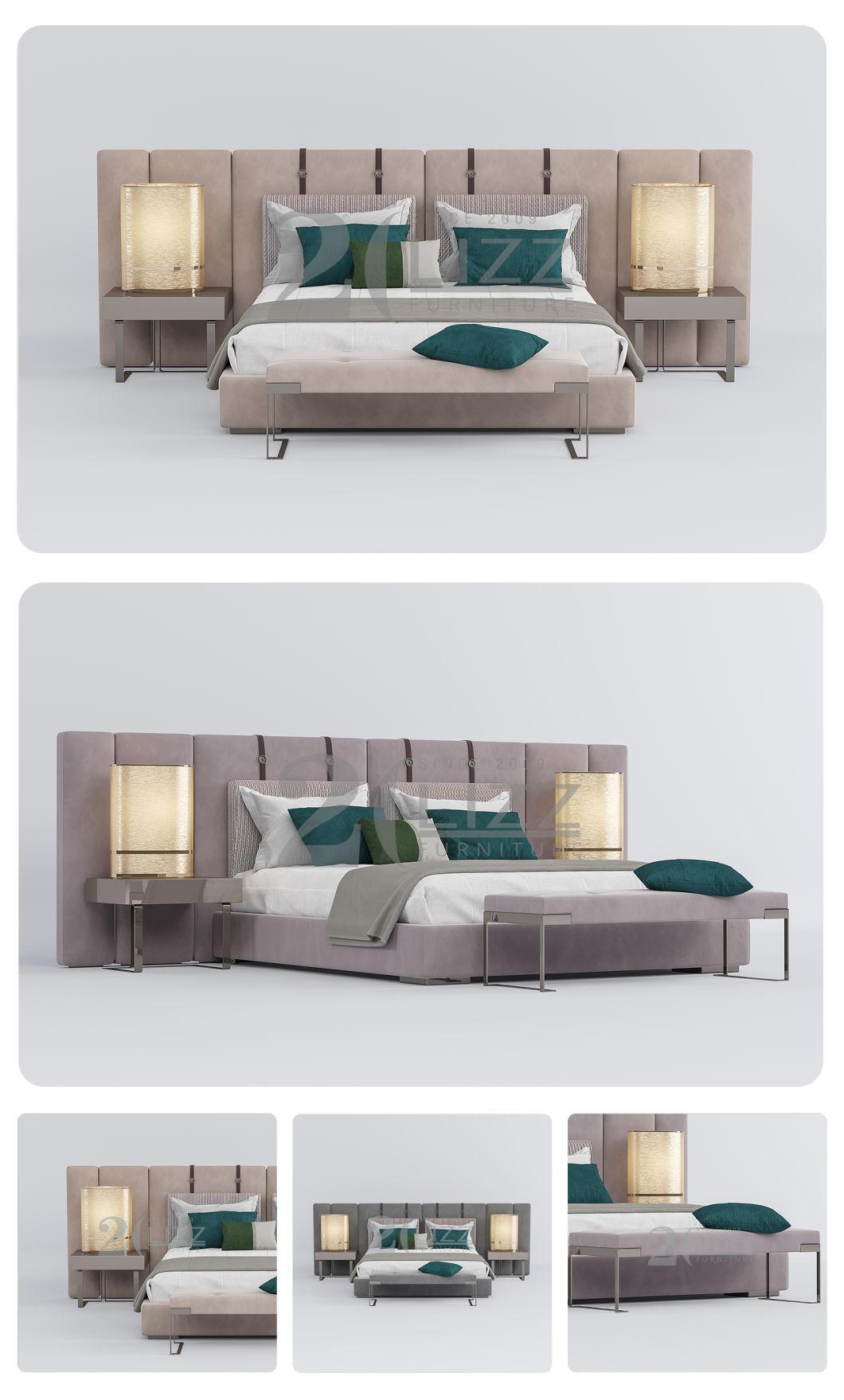 Unique Design Nordic Modern Wood Bedroom Furniture Set Soft Velvet Queen Size Mattress Bed