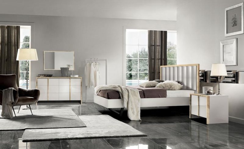 Nova European Light Luxury Bedroom Furniture Glossy White Dresser Golden Frame