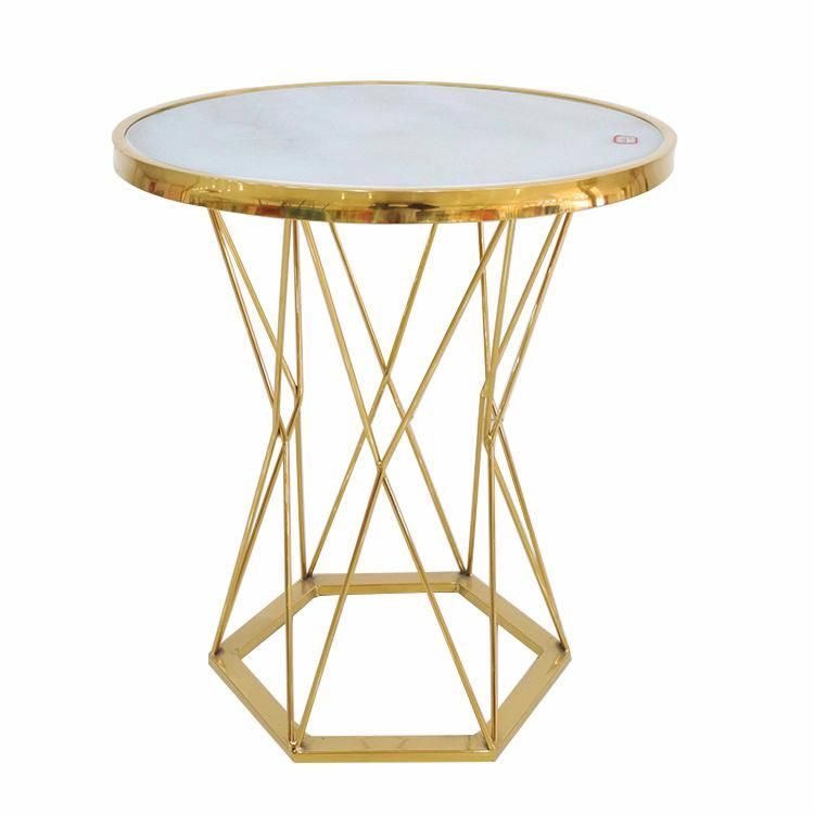 European Modern Living Room Furniture Stainless Steel Gold Marble Center Round Coffee Table