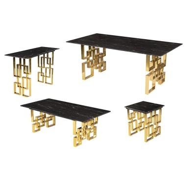 Dining Room Luxury Furniture Golden Stainless Steel Marble Table Set