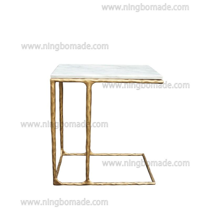 Thaddeus Sculptural Forged Collection Cloud Marble Top Light Brass Solid Metal Base Sofa Table