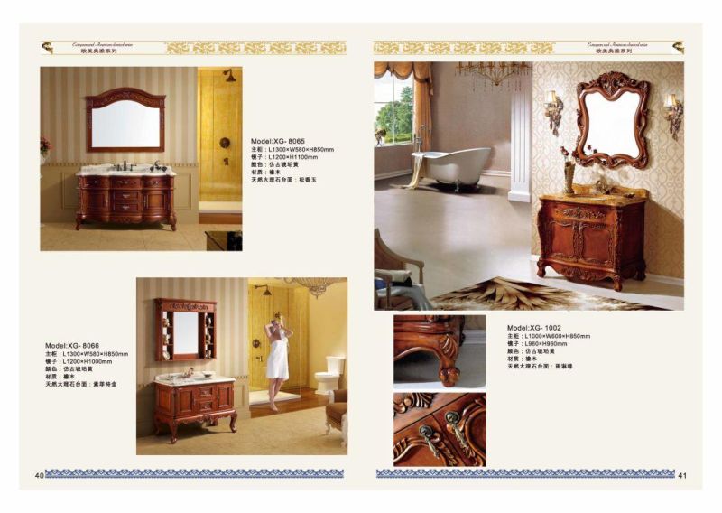 Classical Design European Style Relief Furniture Antique Amber Yellow Solid Wood Bathroom Cabinet