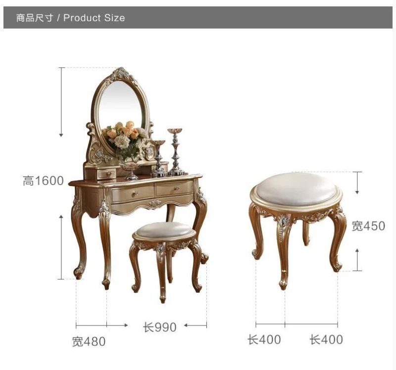 Solid Wood Dressing Table Makeup Mirror Makeup Stool Combination Furniture Set Bedroom Dressing Table European Style Dressing