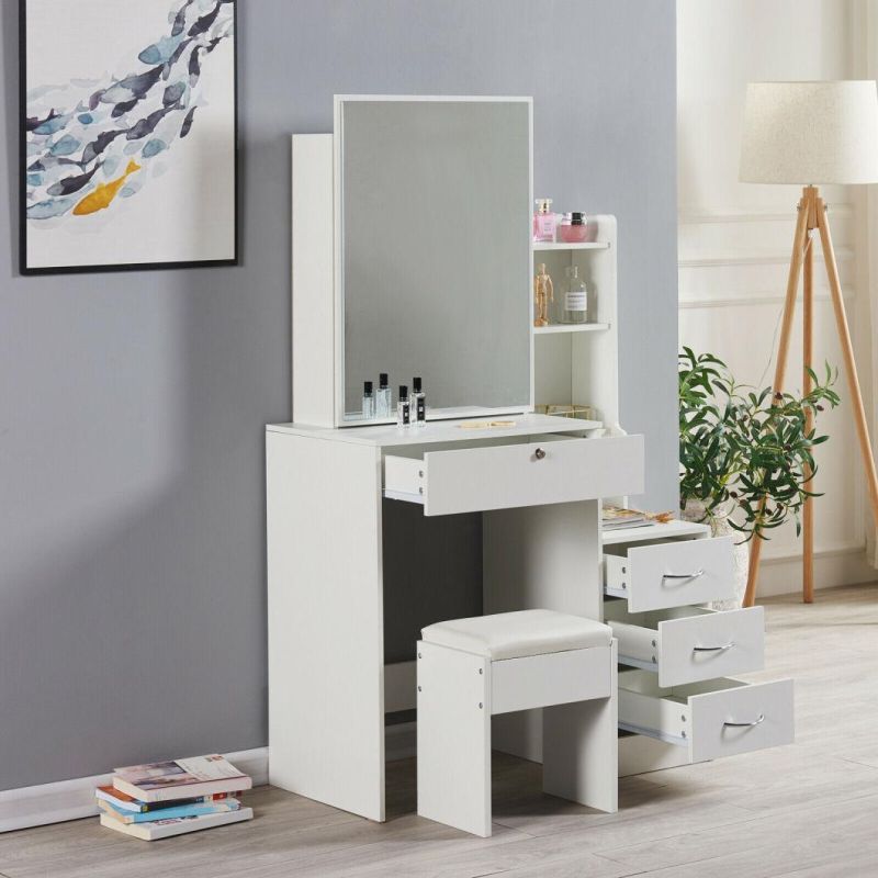 Bedroom Furniture 6 Drawers Makeup Vanity Storage Solid Wood Tables Sale Dresser with Mirror and Chair