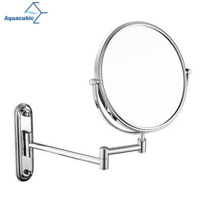 Aquacubic Modern Bathroom Double Sided Mirror 3X Bright Silver Brass Frame Waterproof and Anti-Fog Foldable Makeup Mirror