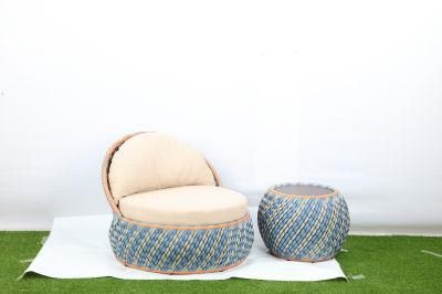 Unique Design Aluminum Rattan Lounge Chair Set, Round Tea Table