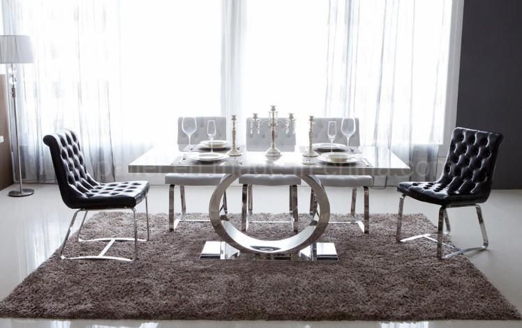 Hotel Luxury Silver Rectangle Marble Dining Table Stainless Steel