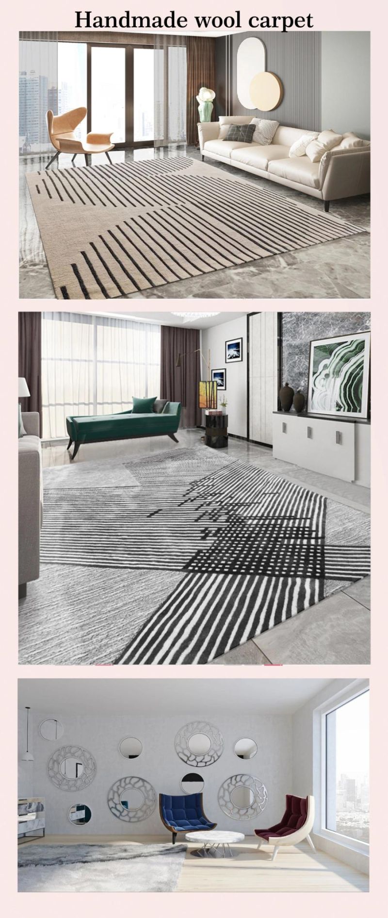 European Light Luxury Handmade Carpets Modern Minimalist Living Room Coffee Table Rug Pad Paved Bed Bedroom Bedside Blanket Children′ S Room