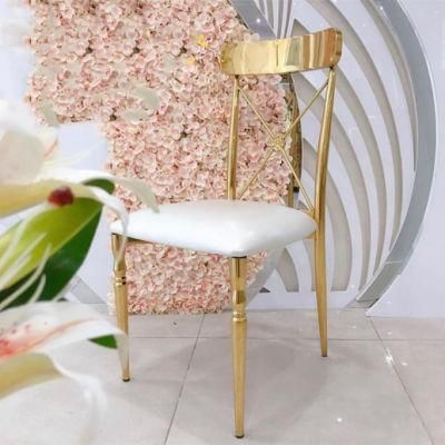Foshan Factory Wholesale Chairs for Coffee Shop/Dining Room Best Price Wedding Rental Stackable Stainless Steel Cross Back Chairs