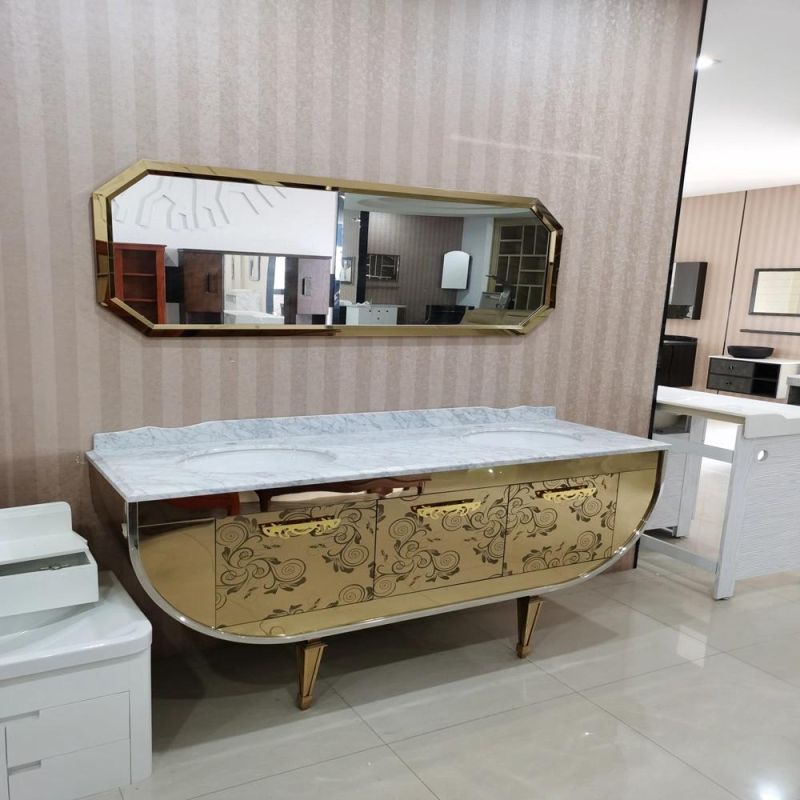 European Luxury Mosaic Mirrored Stainless Steel Floor Bathroom Furniture Cabinet