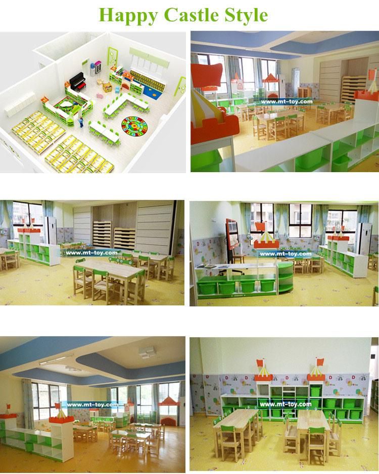 High Quality Colorful HDF Material Kids Tables Chiars and Cabinets for Early Education Center Use