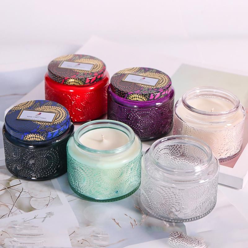 Color Covered Retro Small Relief Glass Candle Cup Mood Fragrance Glass Candle Jar Candle Holder Empty Bottle Candlestick