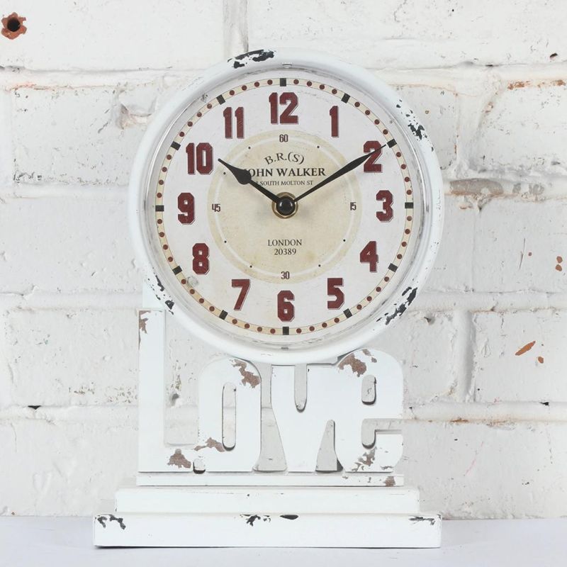 Iron Table Clock with Family & Home & Love Words for Home Decor, Home Desk Clock, Love Metal Table Clock