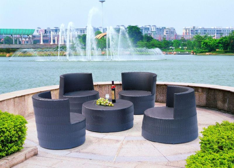 Grey Rattan Bullet Shape UV Resistant Special Weaving Rattan Coffee Shop Furniture