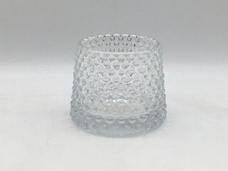 Clear Glass Candle Holder with Embossed Pattern and Customized Color