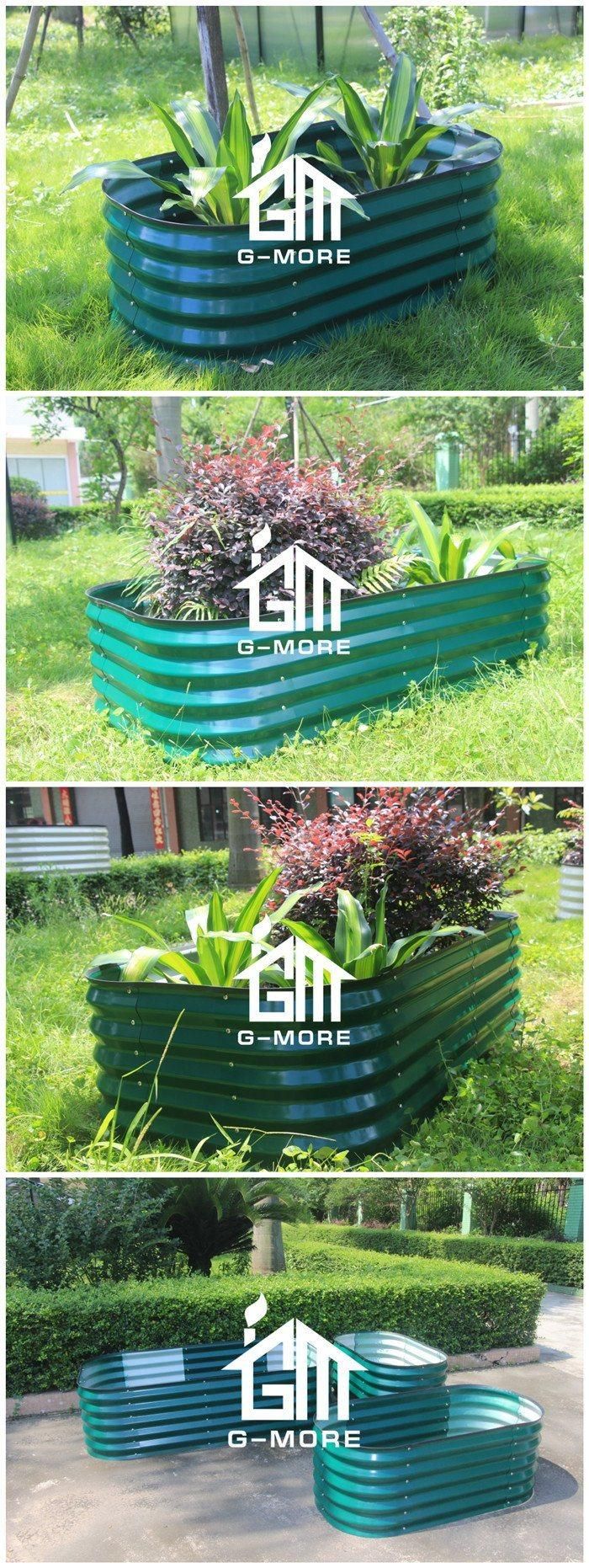 Outdoor Raised Garden Bed Galvanized Steel Flower Pot Oval Garden Beds
