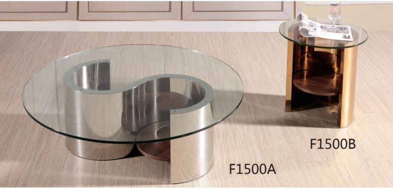 European Style Metal Frame Tempered Round Glass Center Coffee Table