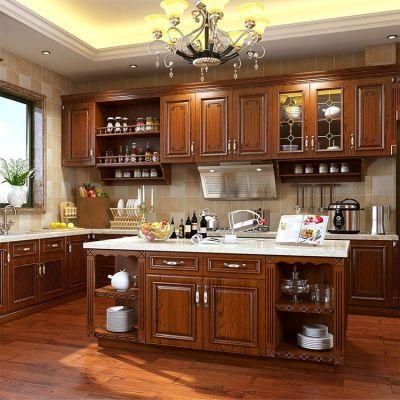 Custom European Style Red Cherry Real Solid Wood Cabinet Furniture Rosewood Kitchen Cabinets Set Designs with Island