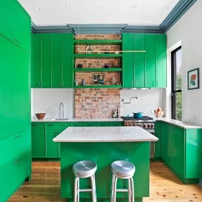 Latest Designs European Modern Fitted Lacquer Matt Finish Kitchen Cabinet Green MDF Wood Cupboard Kitchen Cabinets