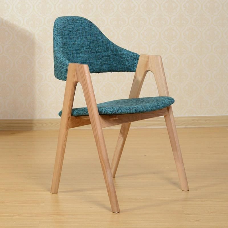 European Style Ash Dining Chair Backrest Fabric Leisure Coffee Restaurant Computer Desk Beech Wood Thai Chair Wooden Words