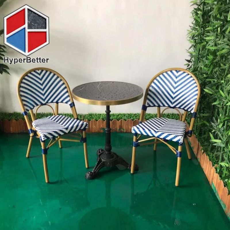 Blue Rattan Chair Coffee Table Set with Marble Table