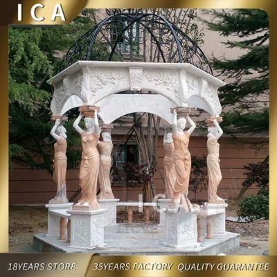 Traditional European Round Gazebo Made with Natural Mix Colour Marble