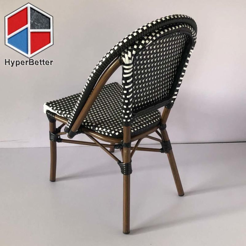 Stacking Patio Dining Chair with Black and White Rattan